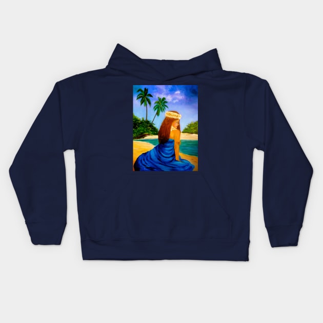 Hula Girl on Beach 11 Kids Hoodie by jennyleeandjim